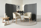 Curved acoustic office partition for flexible workspace layouts