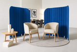 Curved office privacy screen for meeting area separation blue colour