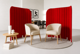 Acoustic room divider with fabric panels for open plan office layout red colour